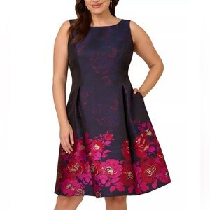 NWT Adrianna Papell Metallic Floral Border Fit Flare Jacquard Dress